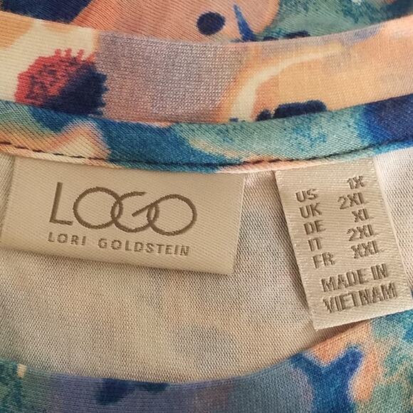 LOGO by Lori Goldstein Womens Sz 1X Printed Tunic Dress Pleating Detail Pockets - Picture 5 of 7
